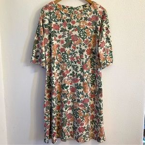 90s Pink Floral Cotton Midi Dress 3/4 Sleeve Medium